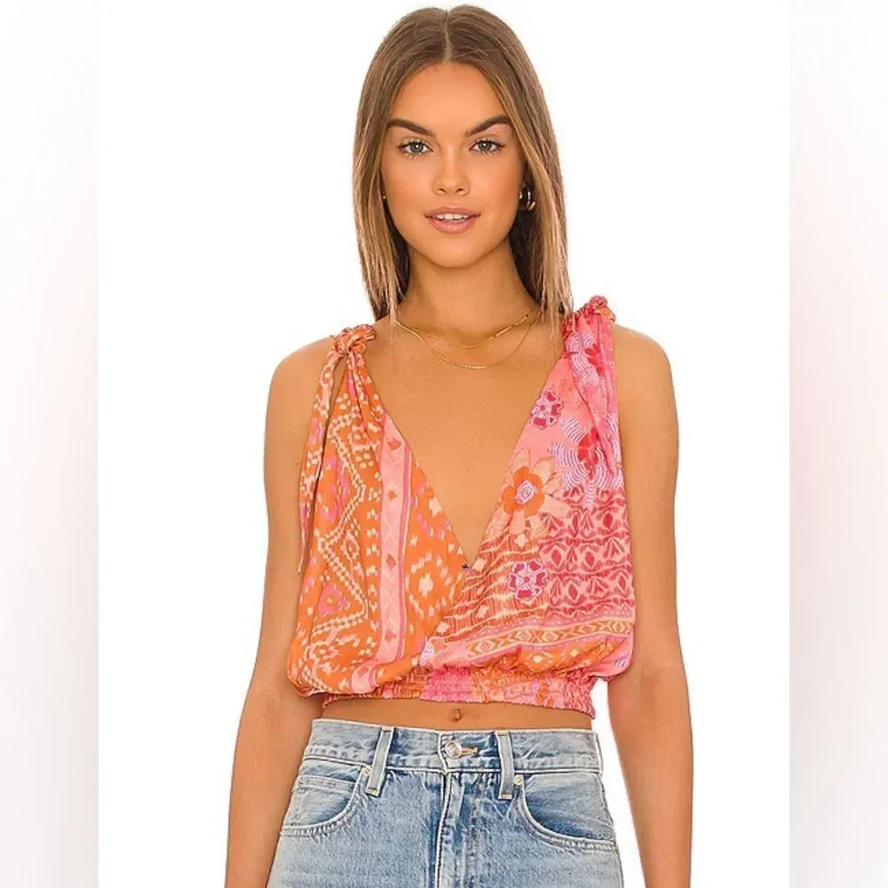 NWOT Free People Tied To You Tank in Lemonade Combo Sz S